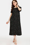 Rosaline Mellow Blooms Woven Mid Length Nightdress - Black Beauty — thumbnail 4